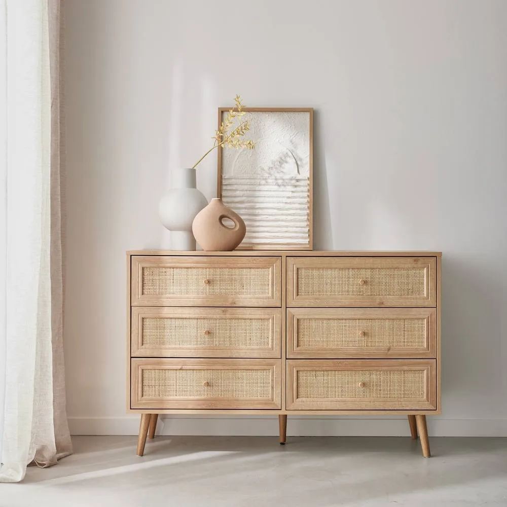 sweeek 6-drawer Chest With Wood & Cane Effect in Light Brown 2