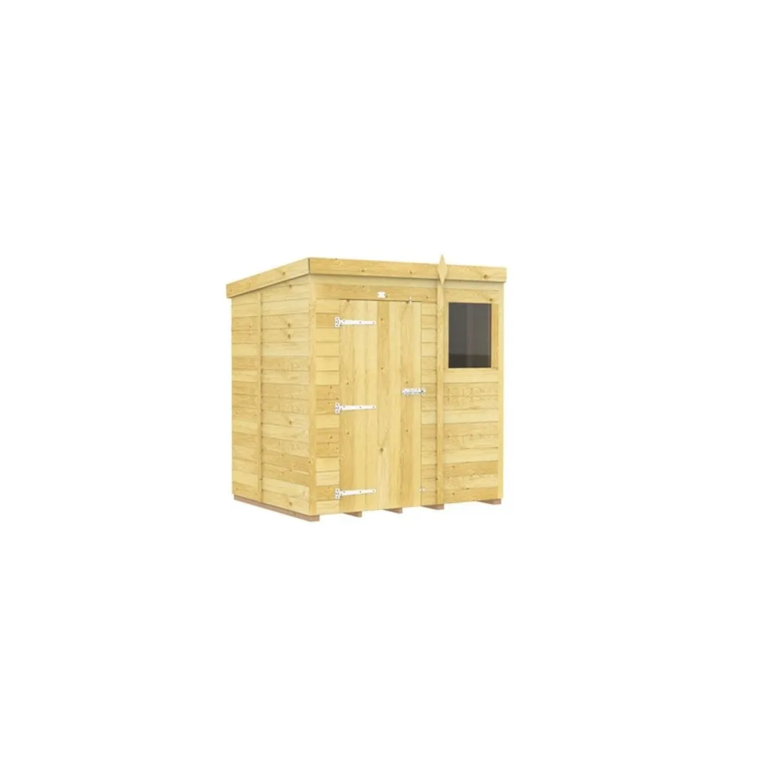 Buttercup Farm 6 x 5 Feet Pent Shed - Single Door W/ Windows - L147 x W185 x H201 cm in Brown