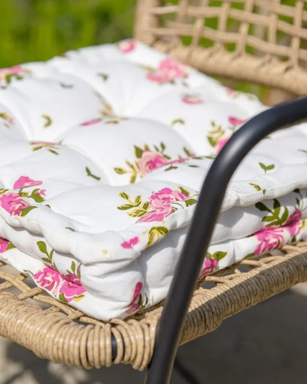 Dibor Set of 4 Vintage Pink Floral Print Indoor Outdoor Chair Seat Pad Garden Furniture Box Cushions L40cm x W40cm 3