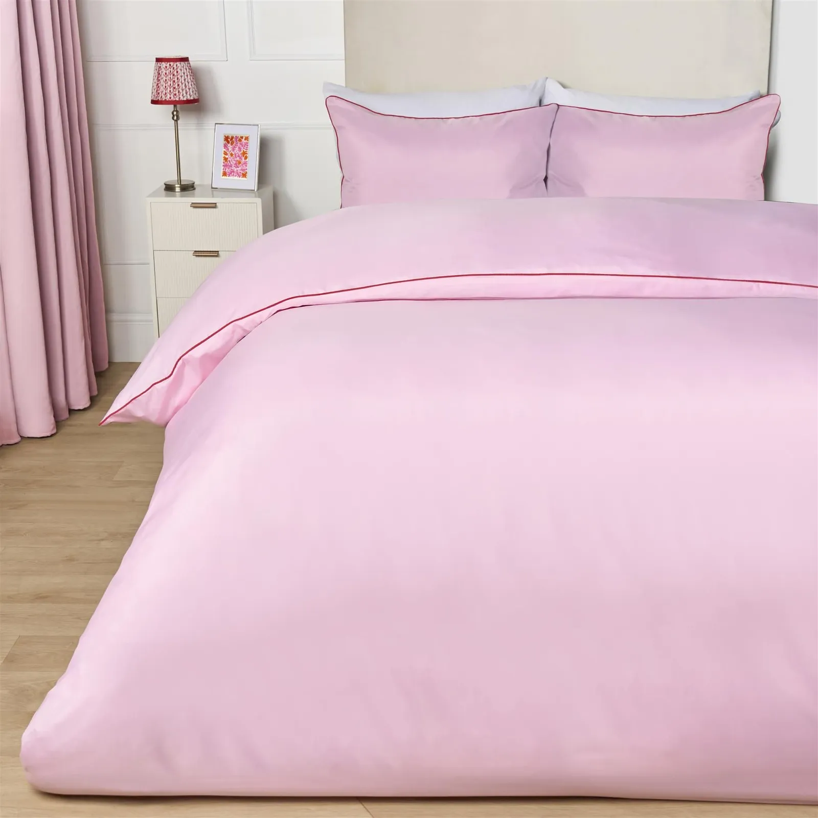 OHS Piped Edge Bedding Set Soft Duvet Cover with Pillowcase in Pink