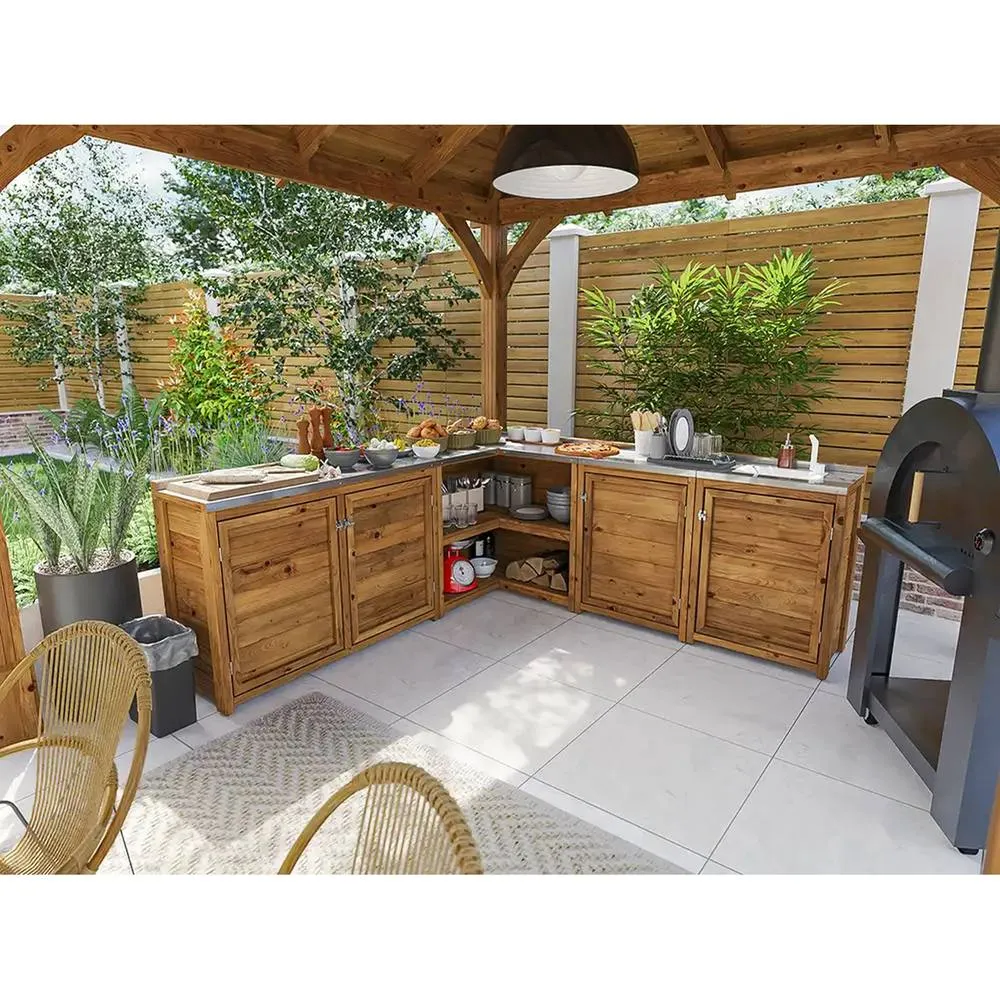 Dunster House Garden Kitchen with Right Side Sink W2m x D2m / W7' x D7' in Brown 4