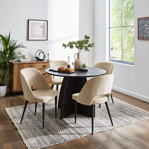 Effy 4 Seater Round Dining Table with 4 Lillia Mink Velvet Dining Chairs