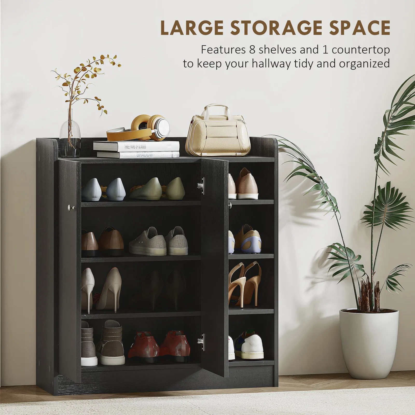HOMCOM Shoe Storage Cabinet Footwear Rack Stand w/Adjustable Shelves Black 4