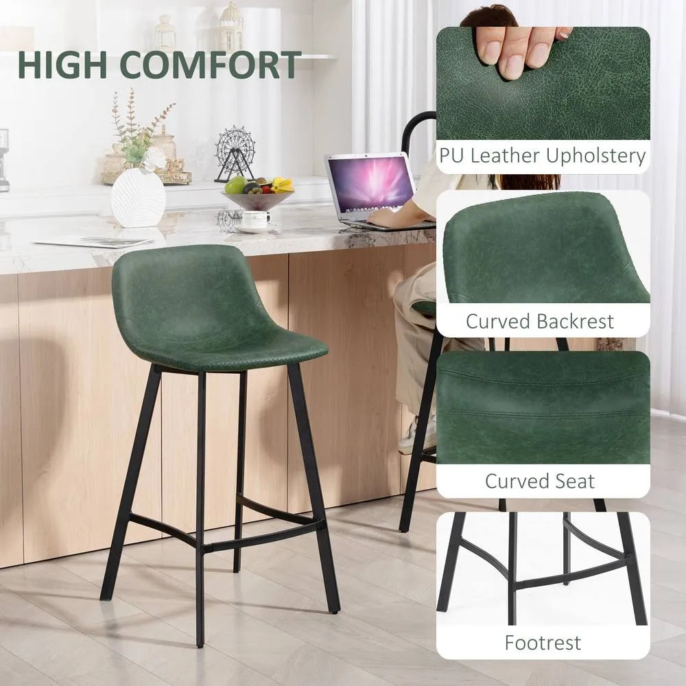 HOMCOM Bar Stools Set of 2, Bar Chairs with Back & Steel Legs in Green 5