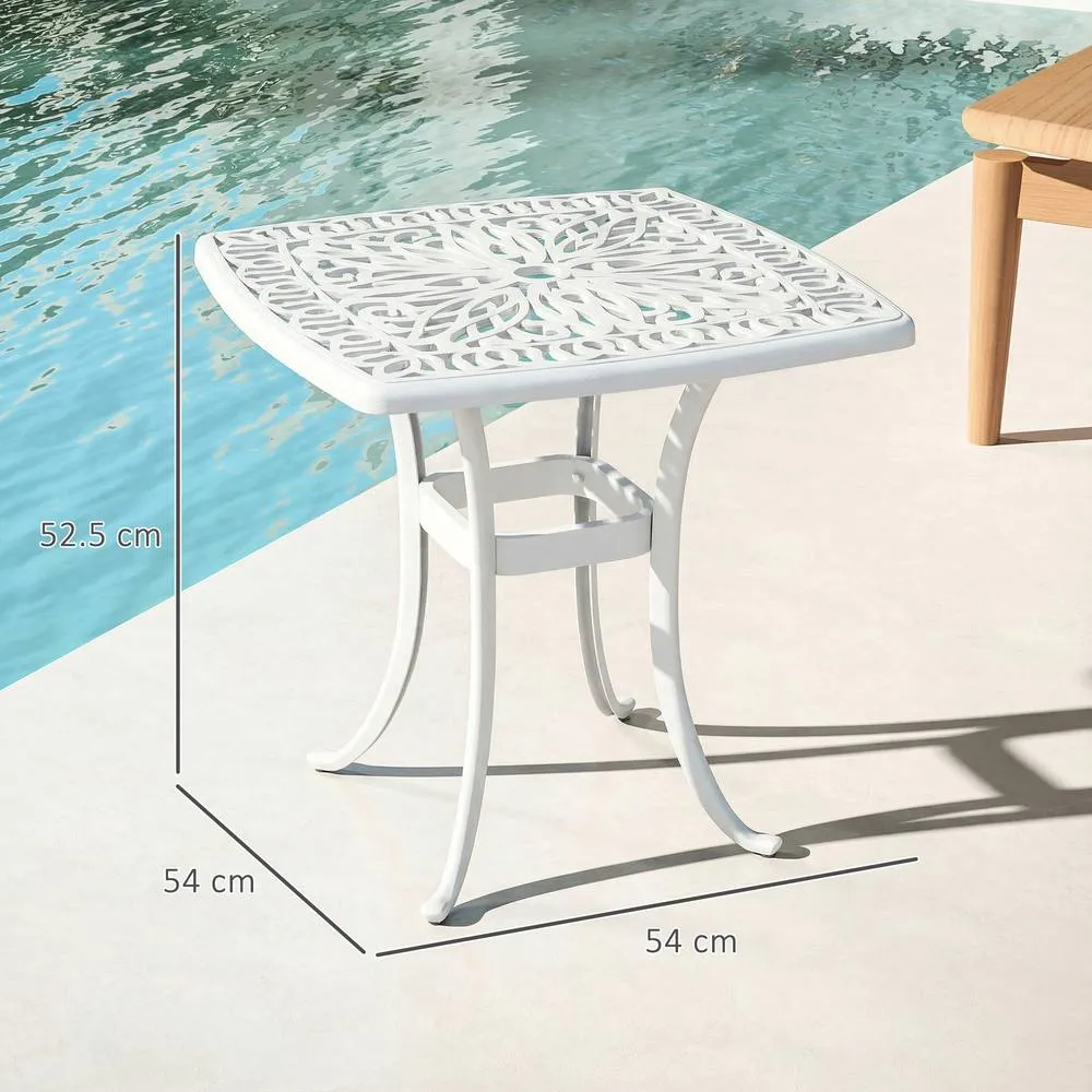 OUTSUNNY 54 x 54cm Aluminium Outdoor Garden Side Table w/ Umbrella Hole, White 3