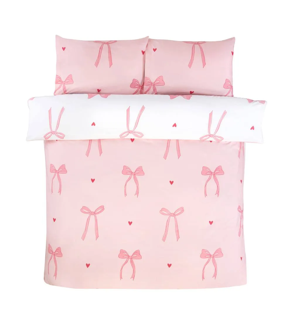 Rapport Home Bows Microfibre Duvet Cover Set with Pillowcase in Pink 5