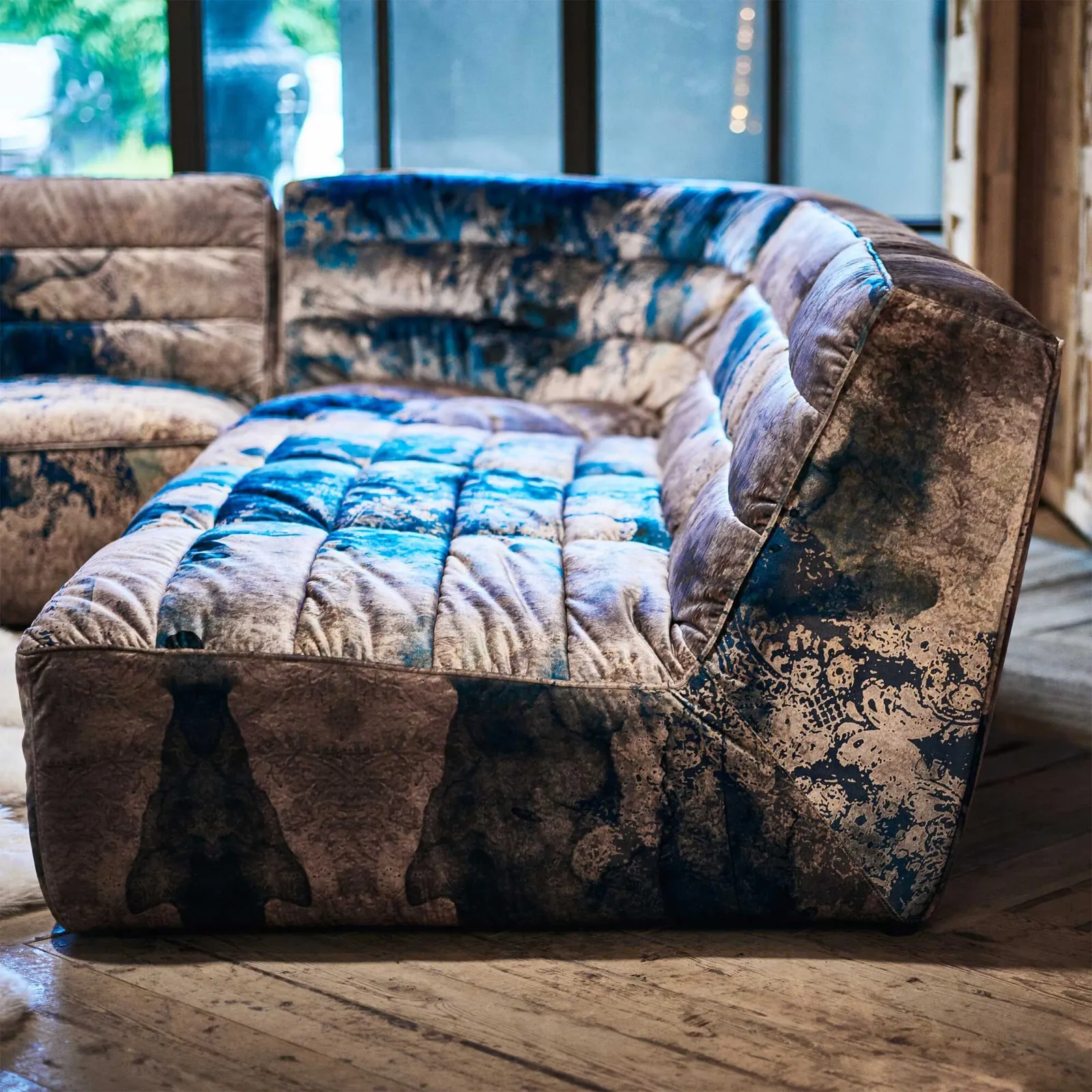 Timothy Oulton Shabby Sectional 2 Seater Modular Sofa, Blue Fabric | Barker & Stonehouse 2