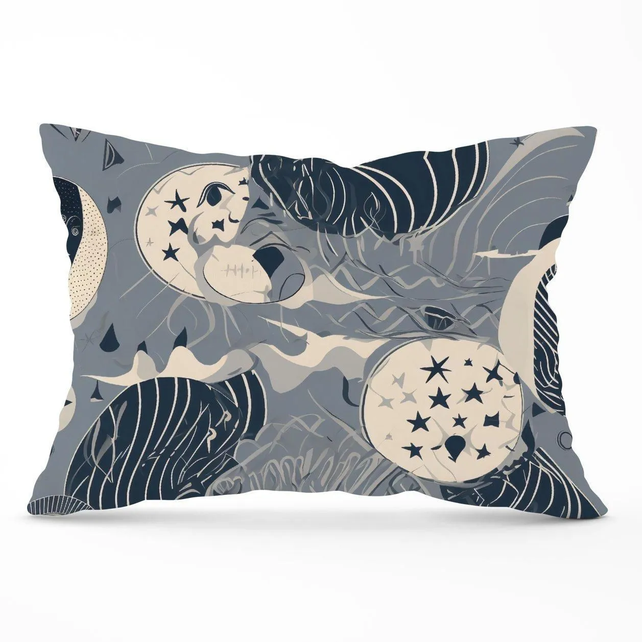 Warren Reed - Designer Abstract Moon & Stars Cushions in Grey