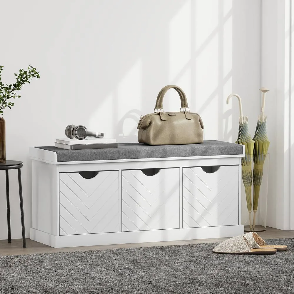 HOMCOM Shoe Storage Bench with 3 Removable Drawers & Padded Seat, White