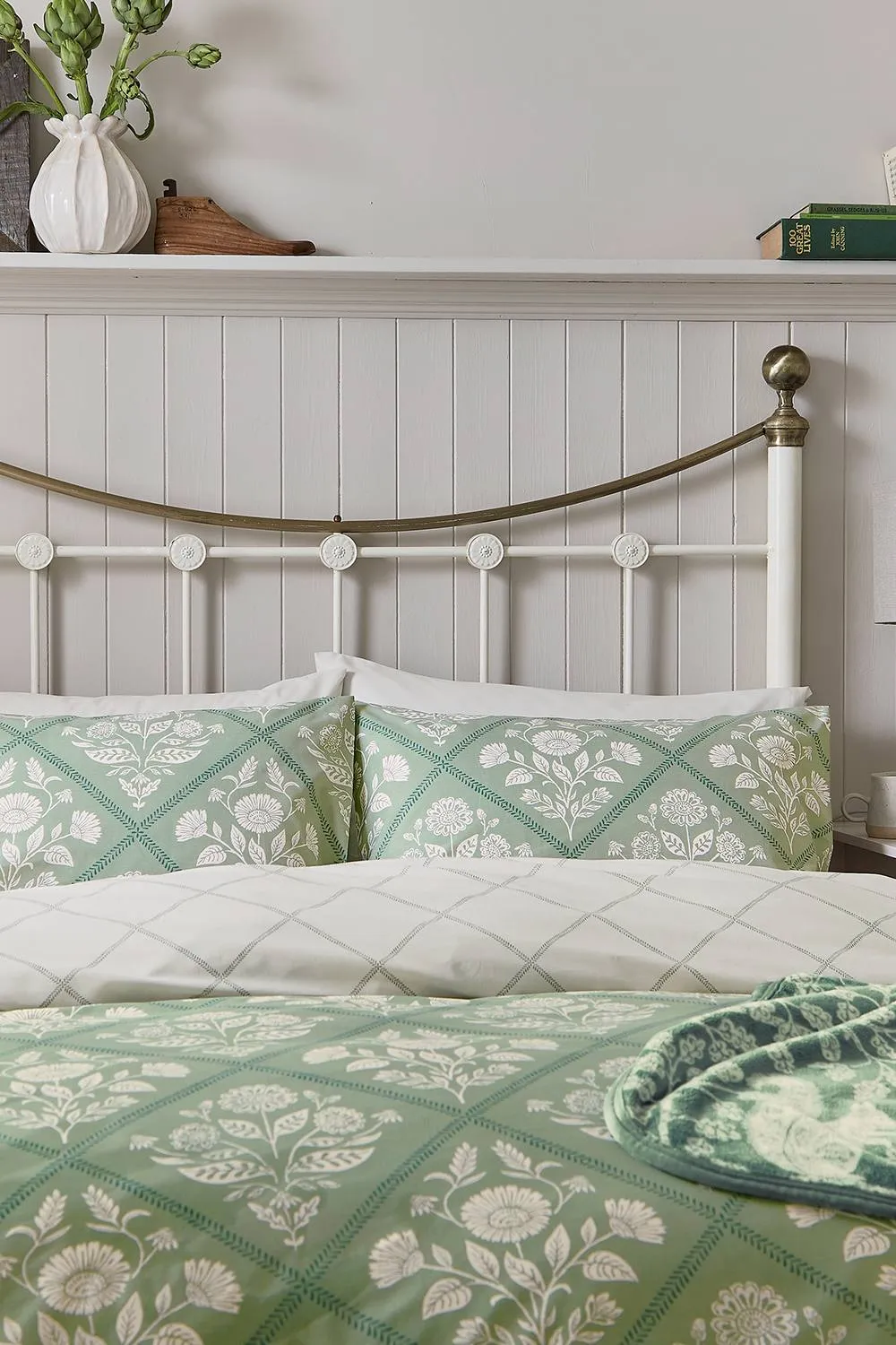Helena Springfield 'Folk Trellis' Cotton Duvet Cover Set in Light Green 2