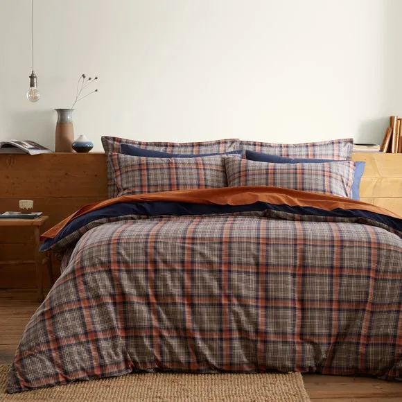 Calie Check Navy Duvet Cover and Pillowcase Set 1