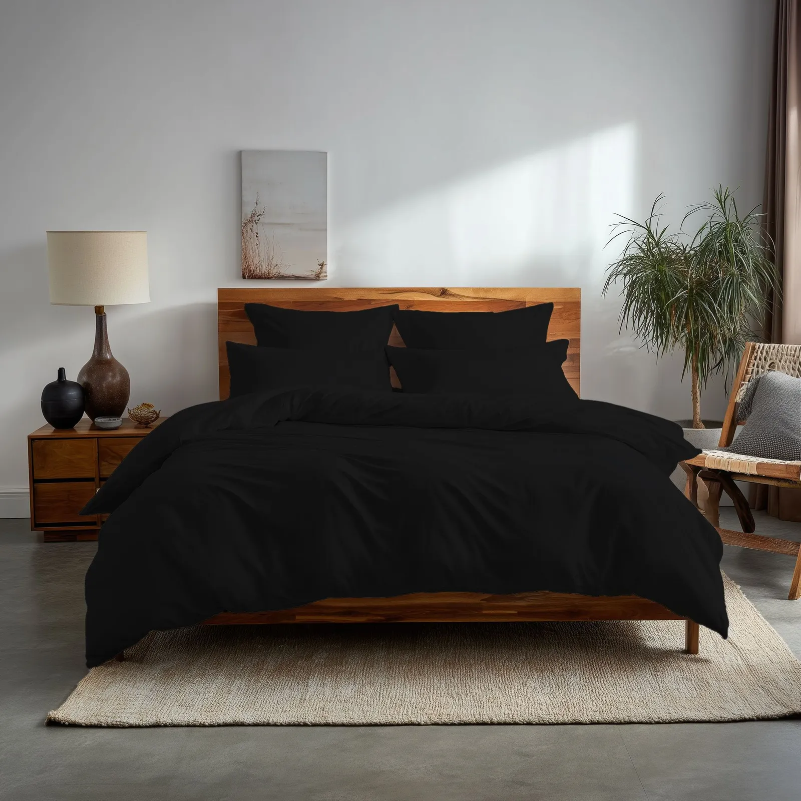 Snug City Plain Dyed Easy Care Polycotton Duvet Cover & Pillowcase/s Set Bed Linen in Black