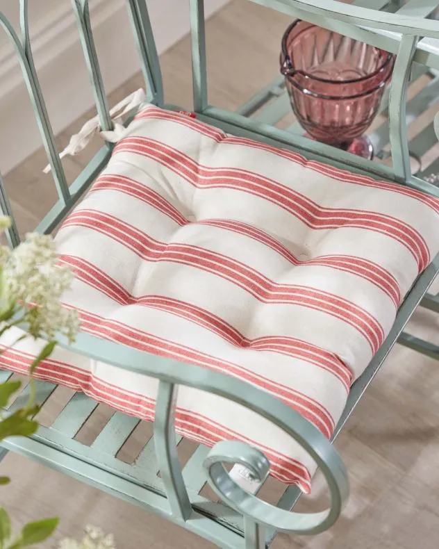 Dibor Set of 4 Red Striped Indoor Dining Chair Seat Pads L40cm x W40cm