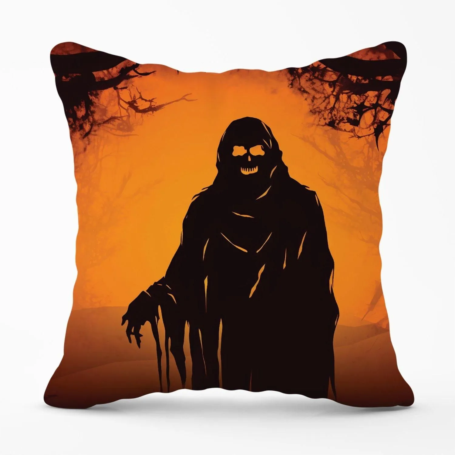 Warren Reed - Designer A Spooky Black & Orange Ghost Outdoor Cushion