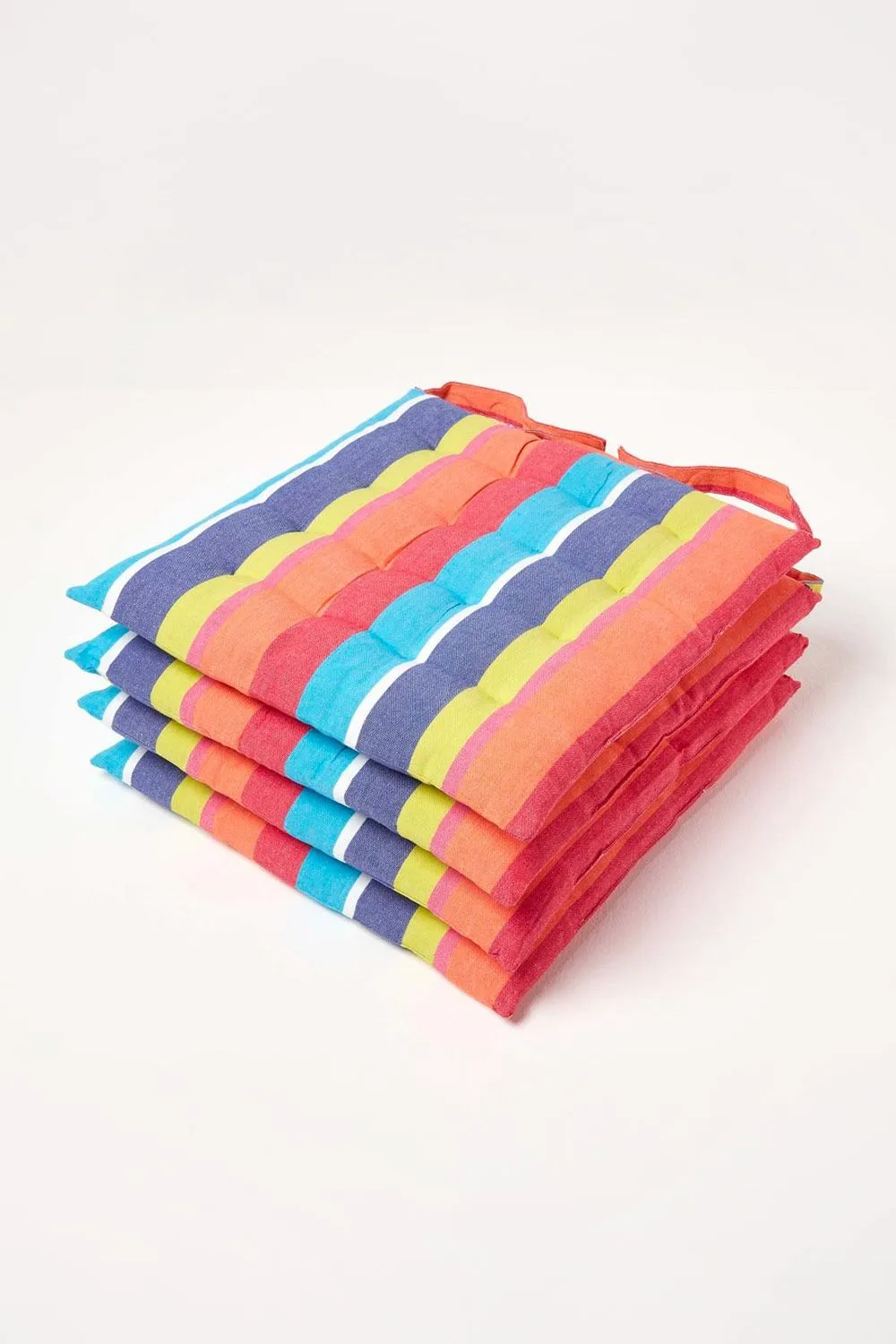 Homescapes 4 Pack Seat Pads Cotton Multi Striped Indoor Outdoor Garden Cushion, 40cm