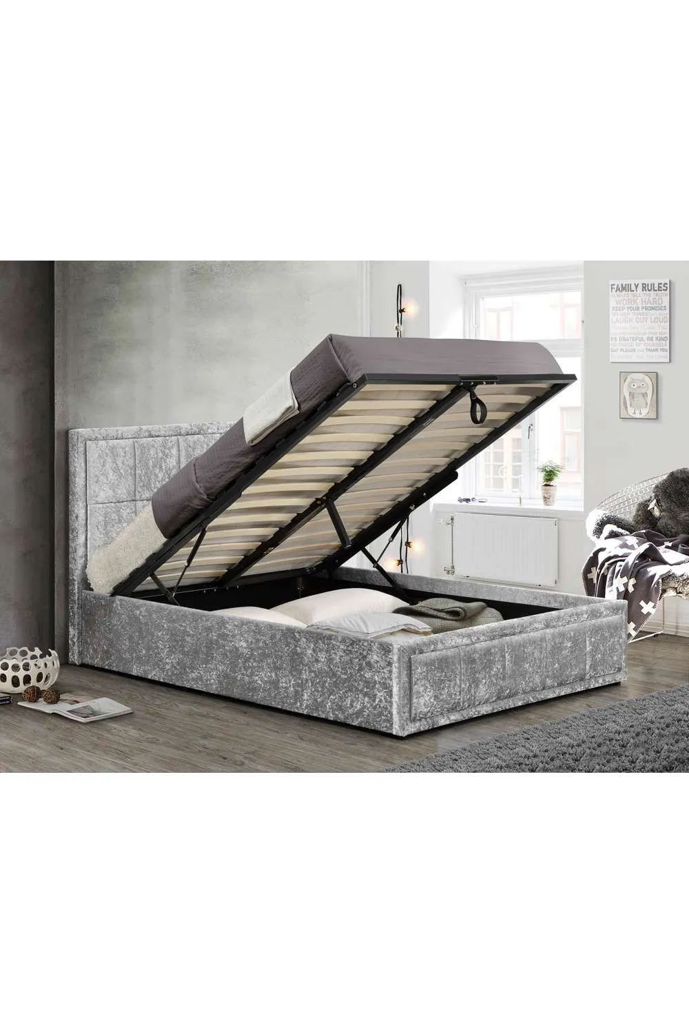 Birlea Fabric Ottoman Bed Frame Storage Hannover Gas Lift in Metallic Silver 2