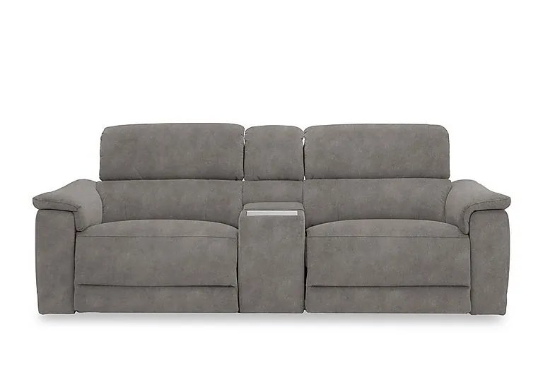 Genius Fabric 3 Seater Power Recliner Media Sofa with Power Headrests, Power Lumbar and Heated Seats - Dexter Mocha