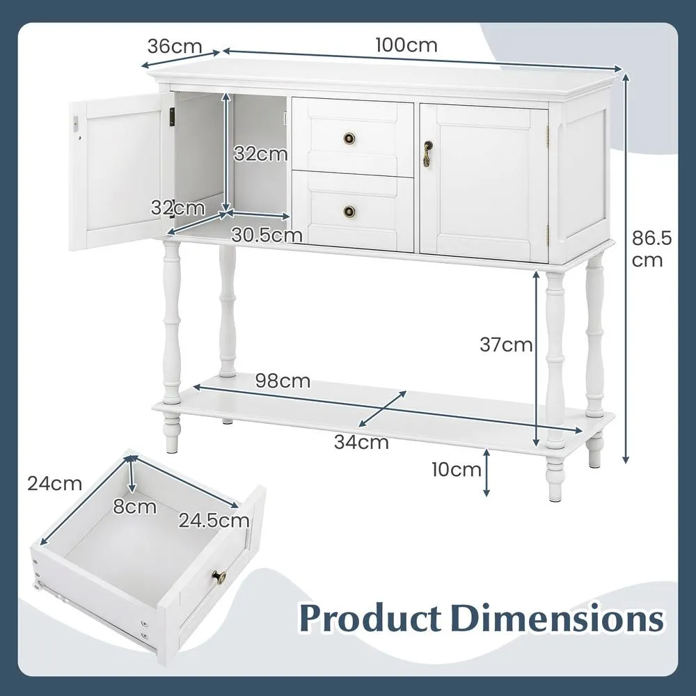 Costway Console Table 2 Drawers 2 Door Cabinets Storage Shelf in White 3