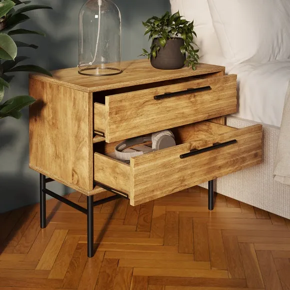 Bryant Wide 2 Drawer Bedside Table, Mango Wood Effect 2