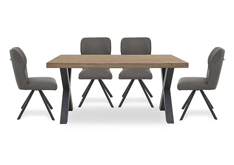 Terra 160cm Compact Straight Edge Dining Table with X Shaped Legs and 4 Steel Fabric Swivel Chairs - Storm Wood