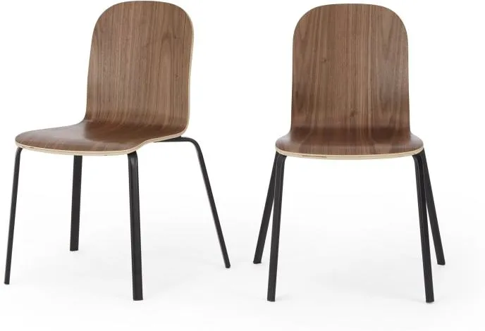 Set of 2 Universal Dining Chairs, Walnut and Black