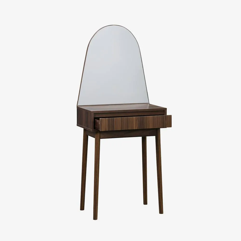 sweeek 60cm Wooden Effect Dresser With A Rounded Mirror & 1 Drawer in Dark Brown 3