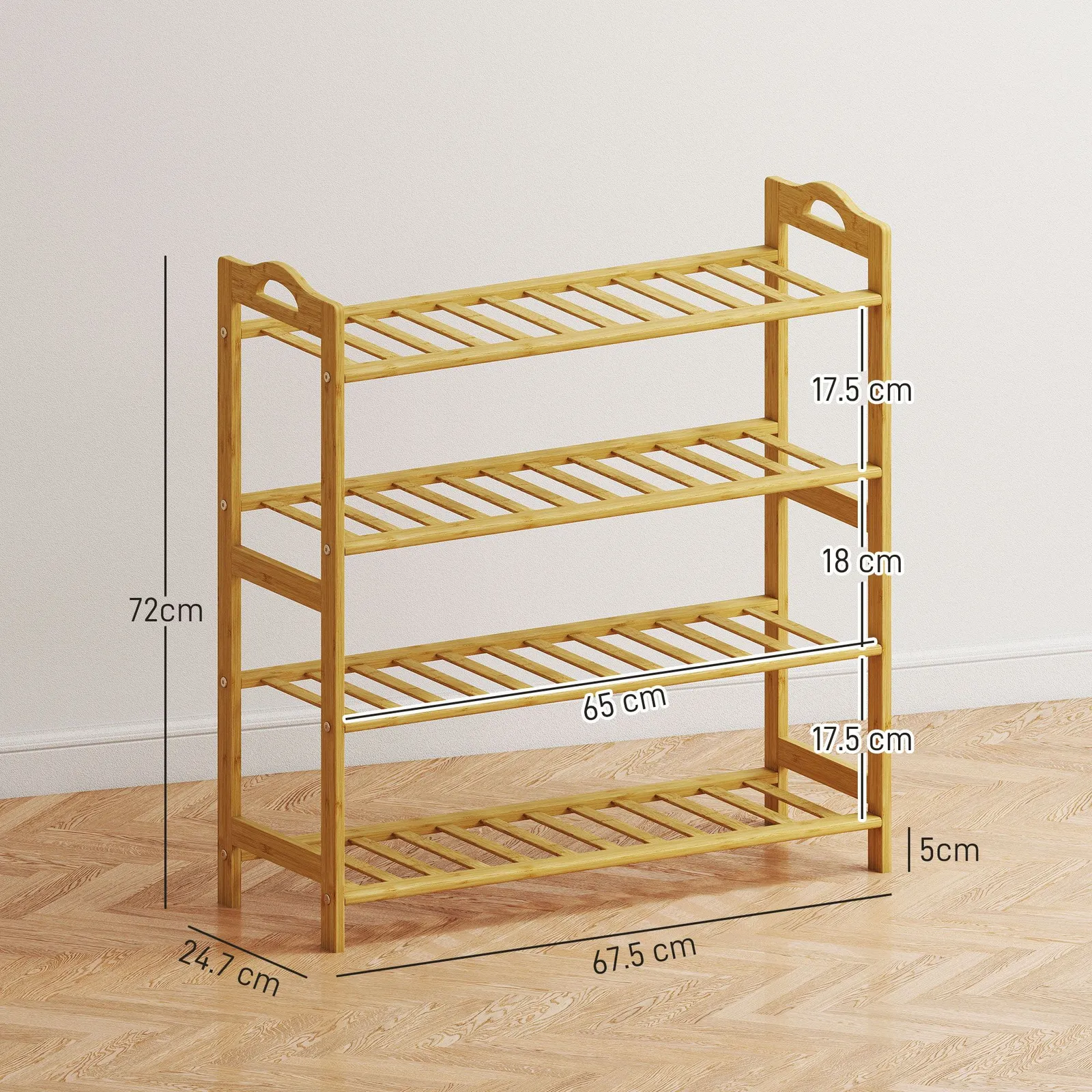 HOMCOM 4-Tier Shoe Rack, Bamboo Shoe Shelf Stand, Natural Wood Finish 3