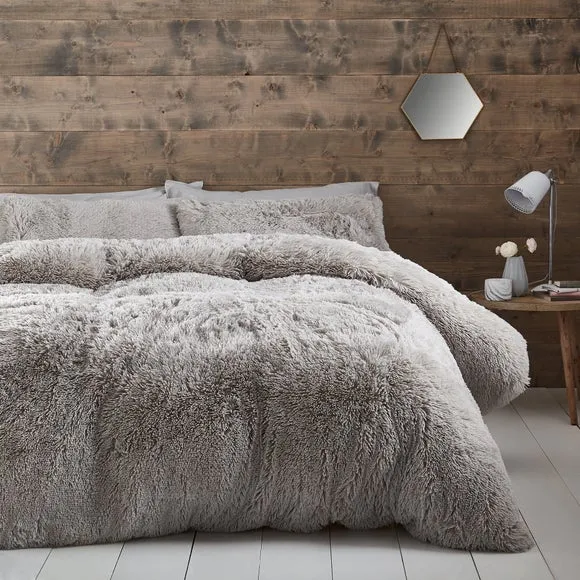 Catherine Lansfield Cuddly Silver Duvet Cover and Pillowcase Set