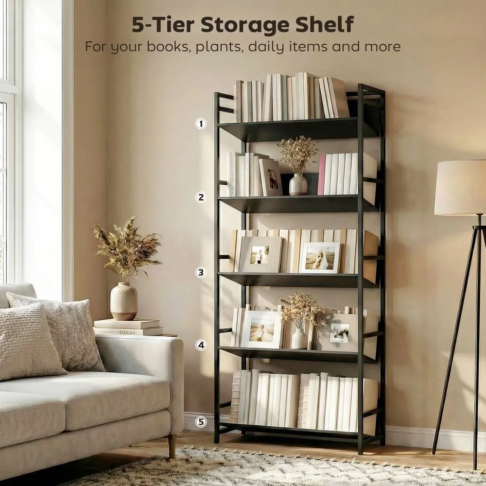 HOMCOM Bookcase Anti-Slip Design 5-Tier in Black 6