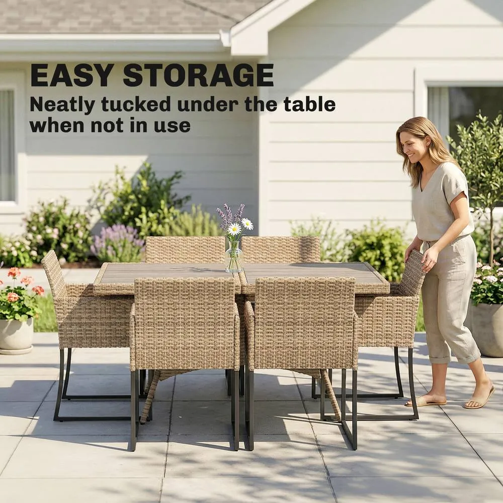 OUTSUNNY Rattan Garden Furniture Set, Rattan Table & Chairs with Cushions in Beige 6