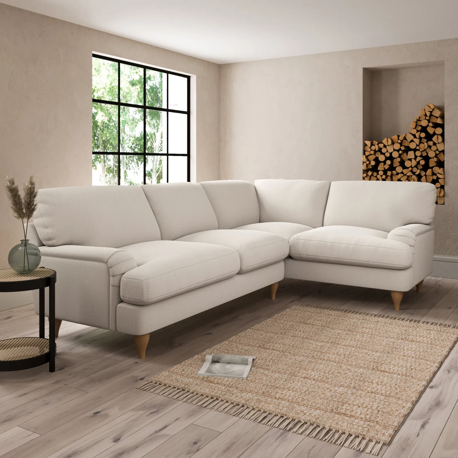 Darwin Slub Cotton Blend Right Hand Corner Sofa Slub Cotton Sandstone