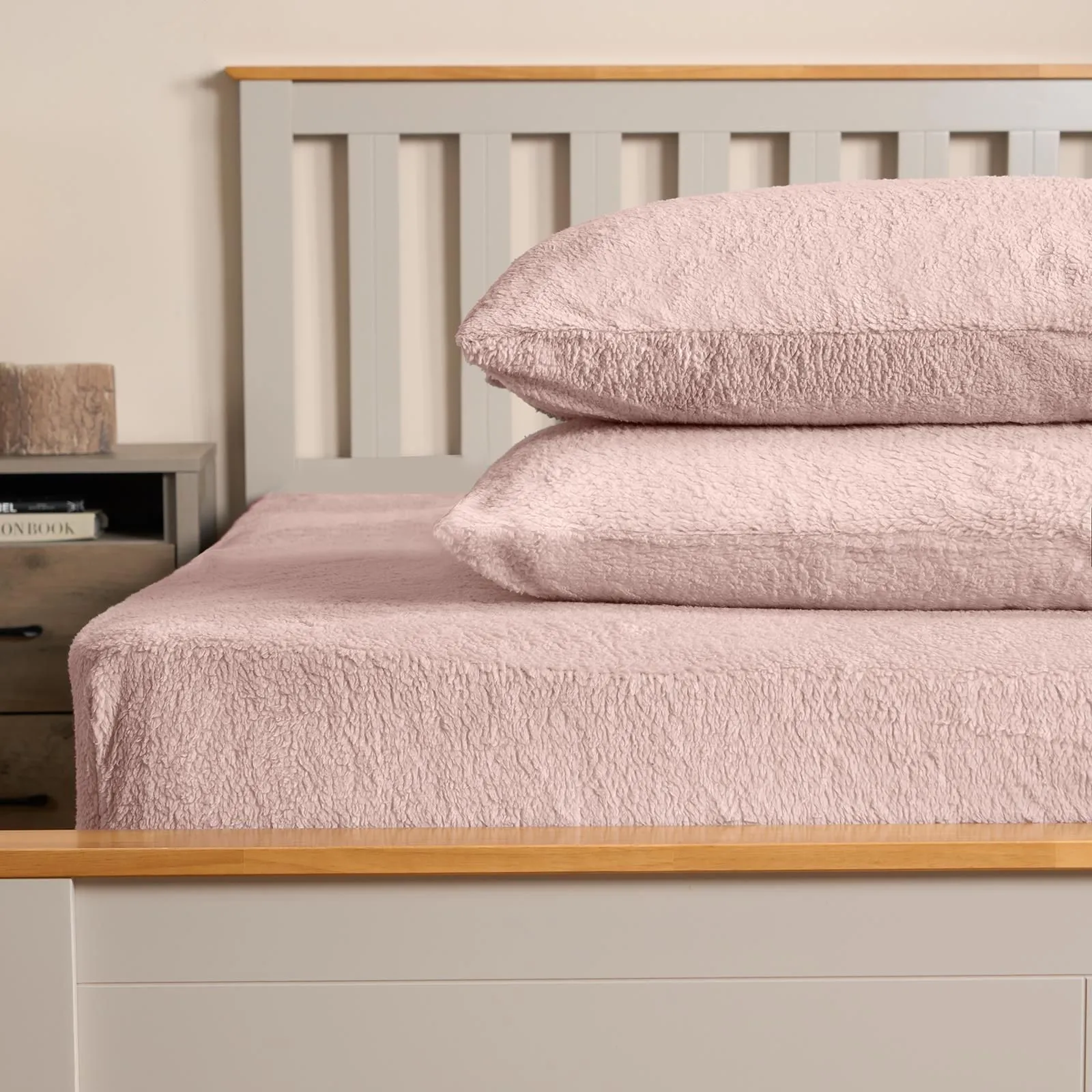 OHS 2 Pack Thermal Teddy Fleece Pillowcase Cover in Light Pink