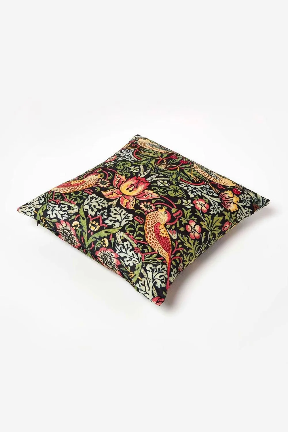 Homescapes William Morris Strawberry Thief Velvet Cushion in Black 5