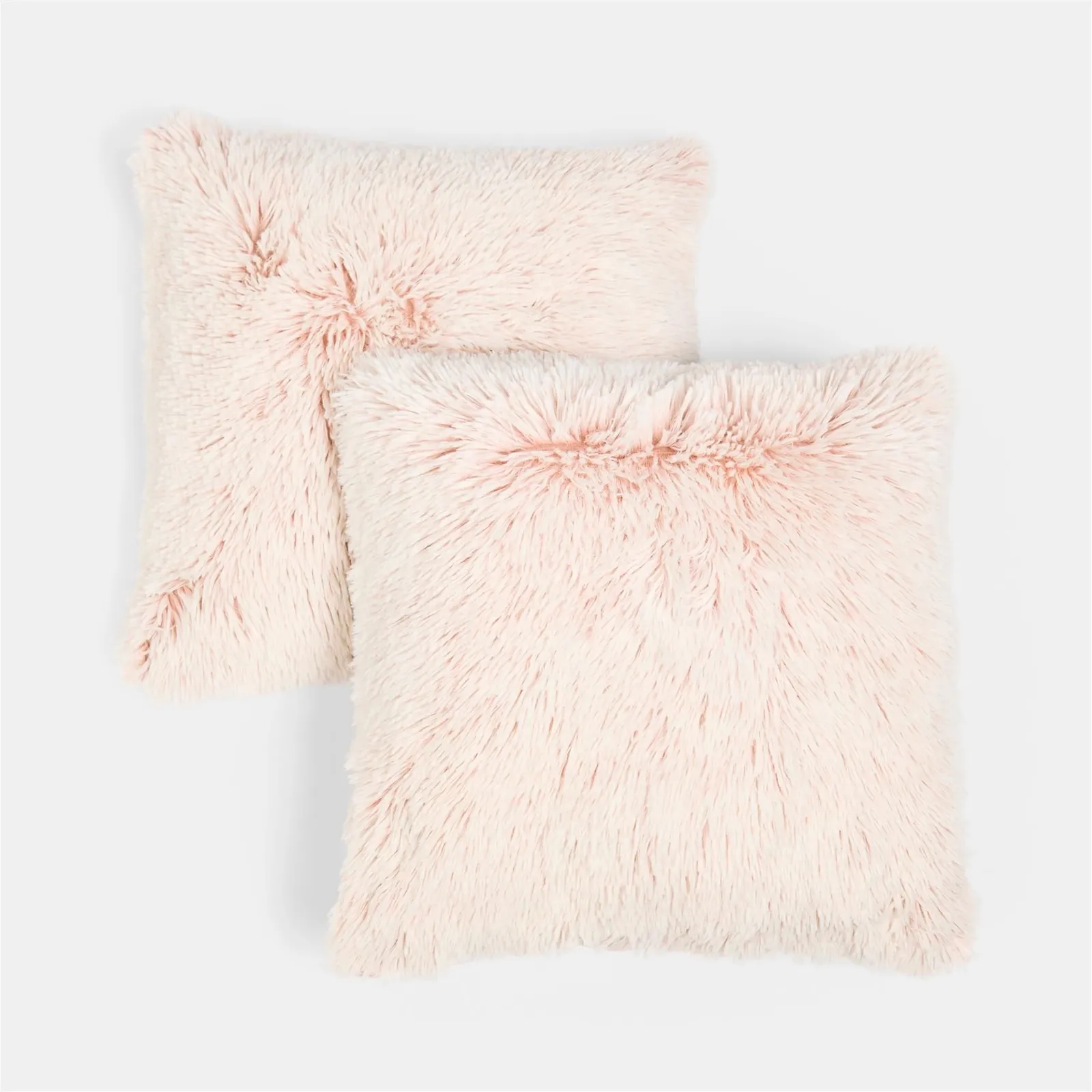 OHS 2 Pack Fluffy Ultra Soft Plush Two Tone Square Cushion Covers in Light Pink