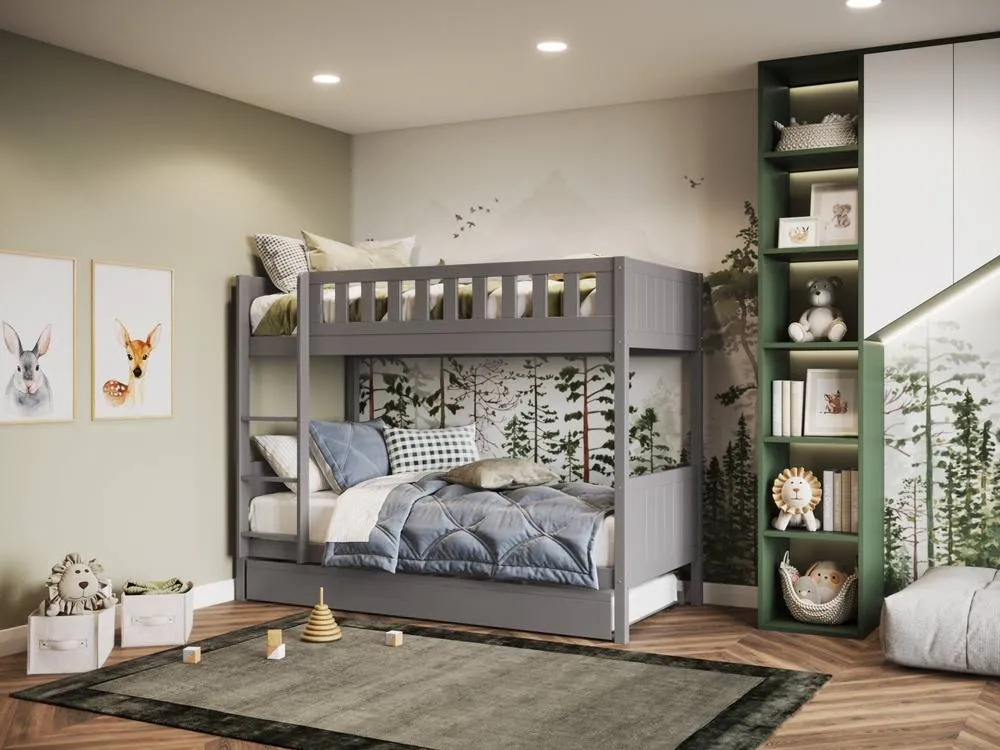 Flair Bea Wooden Bunk Bed with Trundle in Grey 3