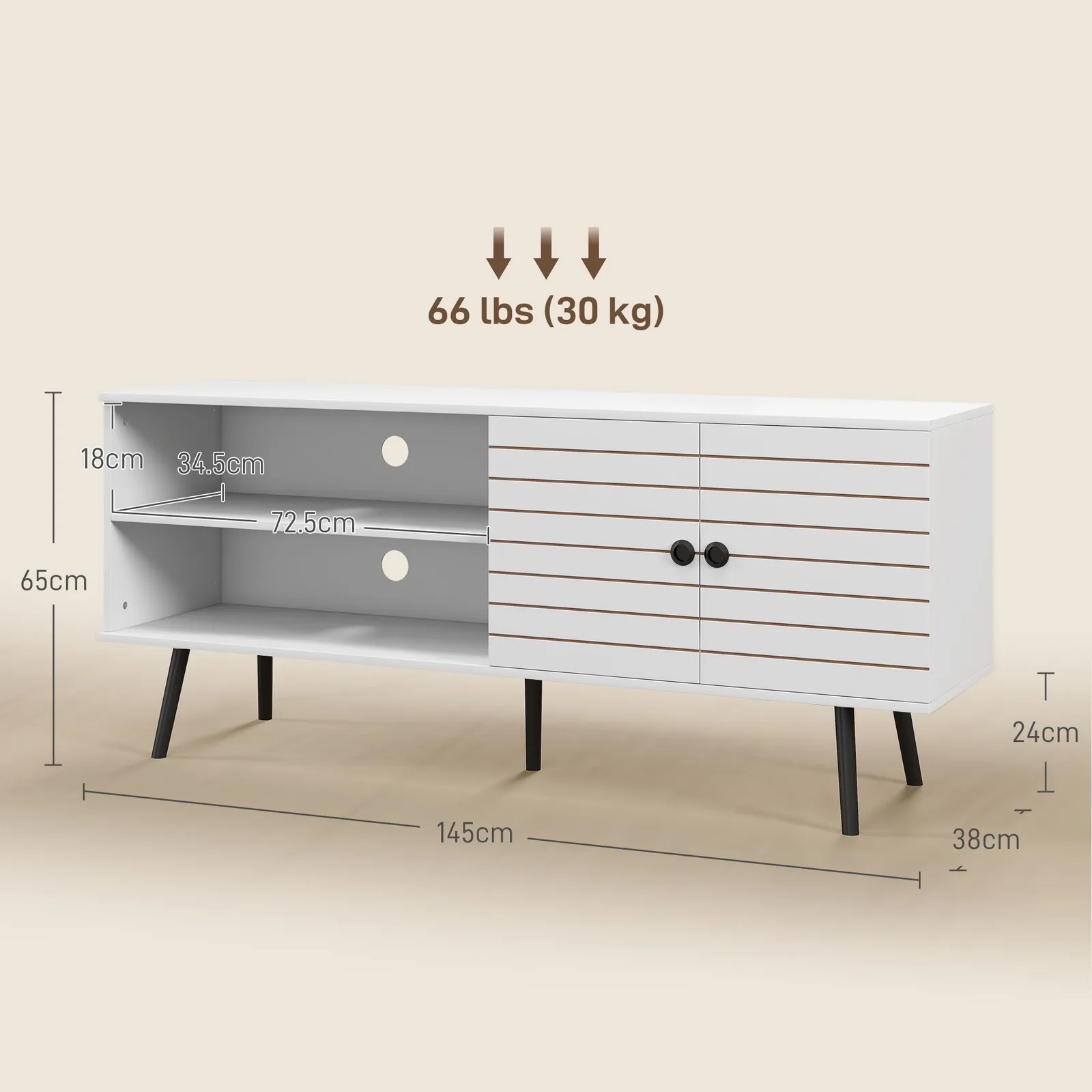HOMCOM TV Stand Cabinet for TVs with Open Shelves, Soft-close Door, Cable Holes in White 3
