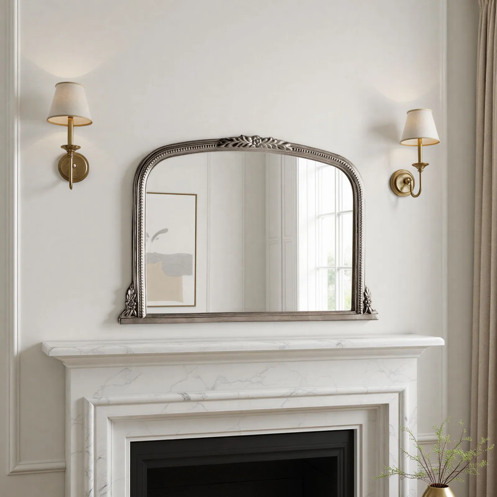 Yearn Mirrors Beaded Overmantle Mirror Silver Bevelled 101(w)x66cm(h) 2