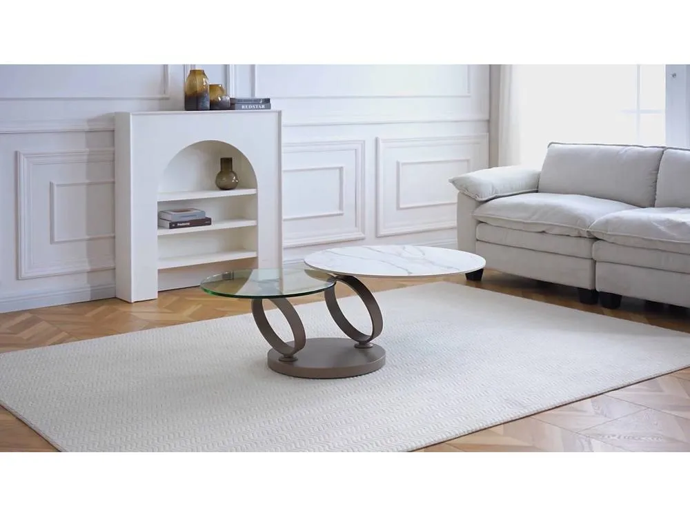 Vente-unique Coffee Table With Swivelling Trays - Ceramic & Tempered Glass - White in Clear 4