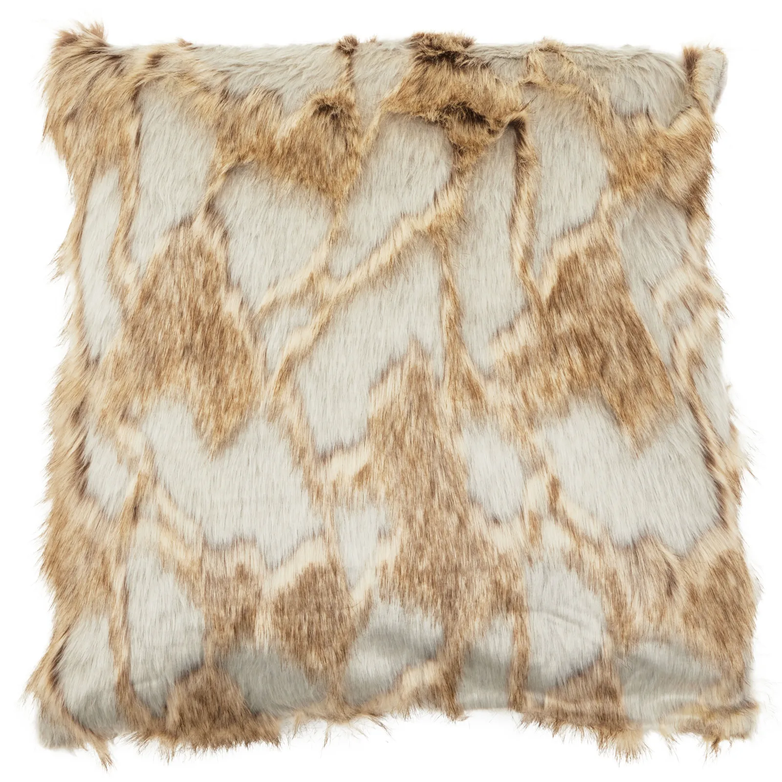 Orsina Lamina Grey & Natural Faux Fur Square Cushion, Luxe Ombre Design with Feather Filler, Faux Throw Cushion