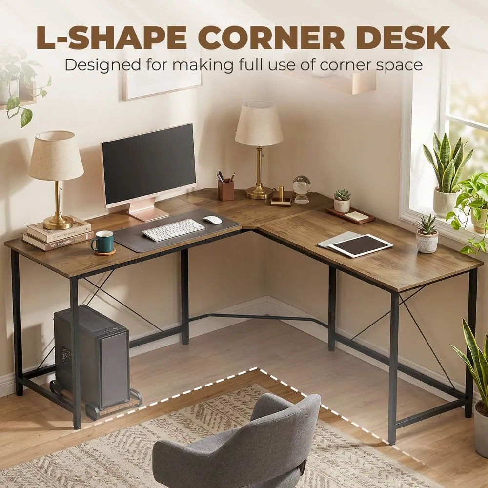 HOMCOM Corner L-Shape Computer Desk Gaming PC Workstation for Home Office in Brown 4
