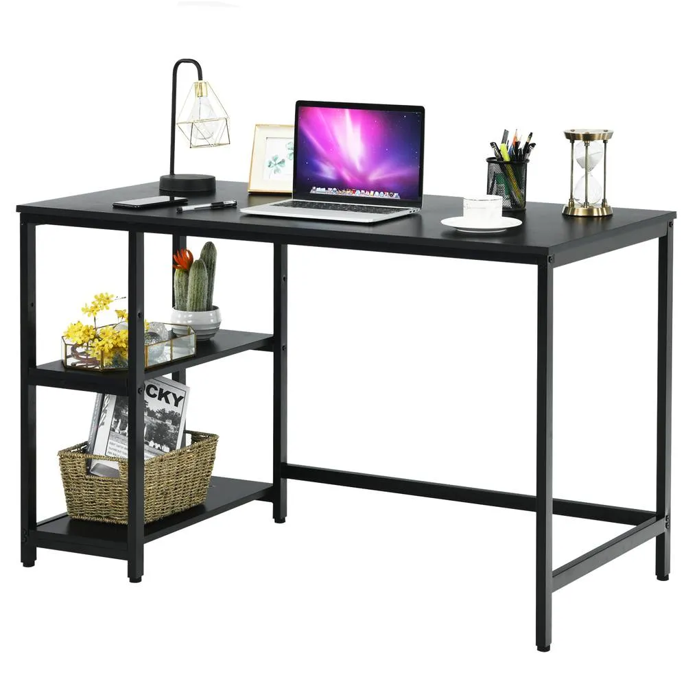 Costway 120x60cm Computer Desk Industrial Writing Table w/Storage Shelves in Black 3
