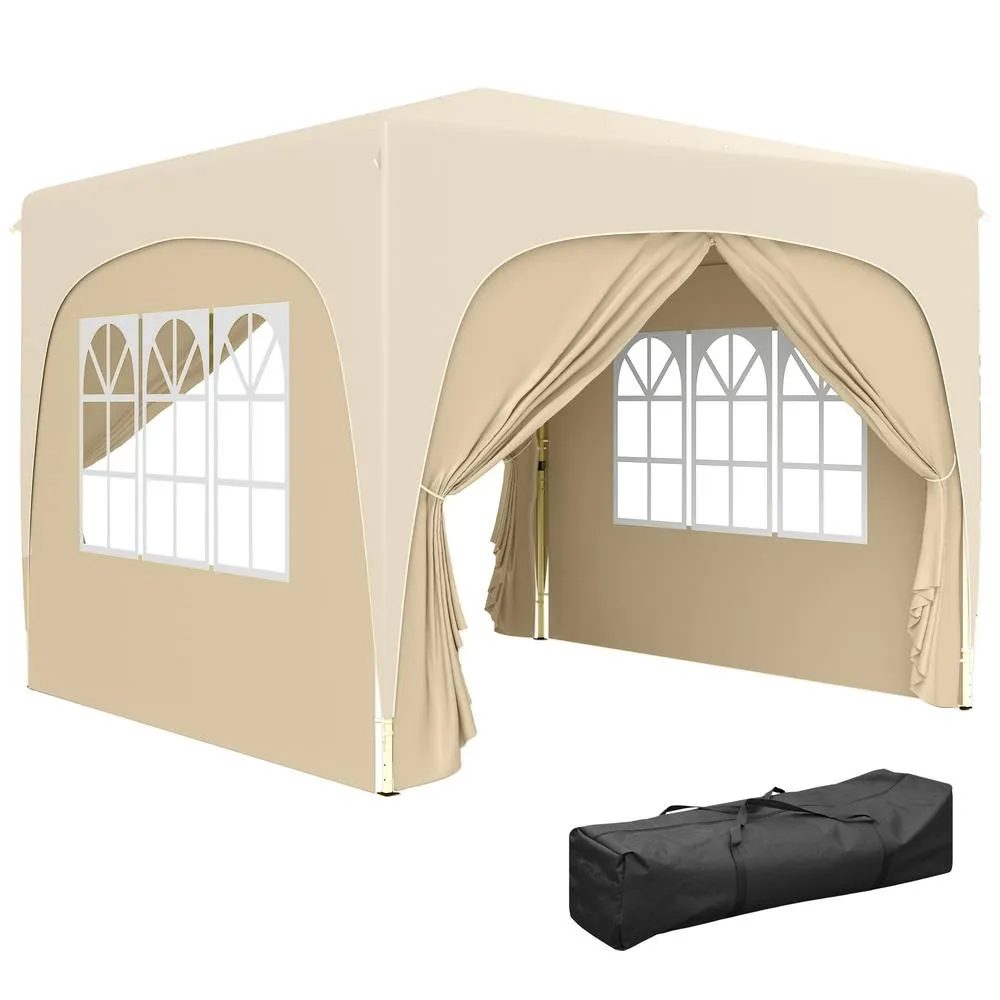 OUTSUNNY 3 x 3(m) UPF50+ Pop Up Gazebo with Sides & Carry Bag, Sand in Light Sand 2