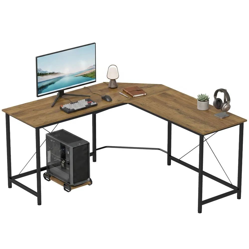 HOMCOM Corner L-Shape Computer Desk Gaming PC Workstation for Home Office in Brown