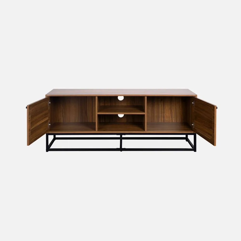 sweeek 140cm Tv Unit Wooden Effect & Rounded Cane 2 Doors in Light Brown 3