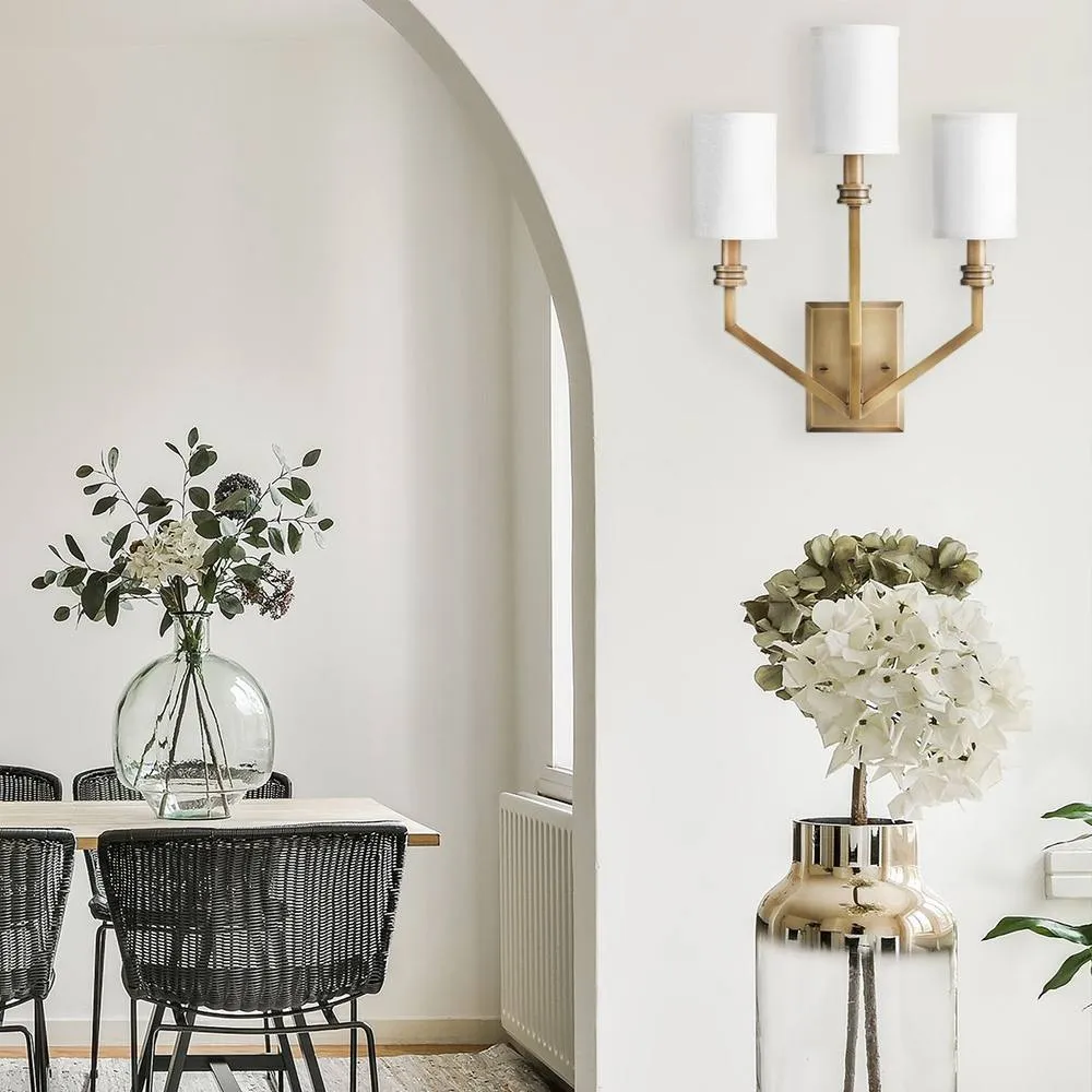 Netlighting Hinkley Moore Candle Wall Lamp Brass Ivory Linen Shade 3x E14 in Gold 2