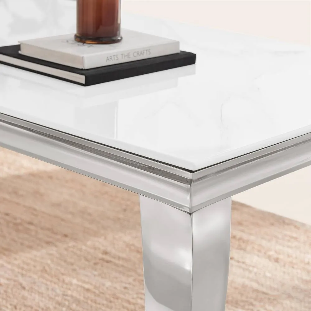 FurnitureboxUK Skye Rectangular White Marble Glass & Metal 6 Seater Dining Table 3