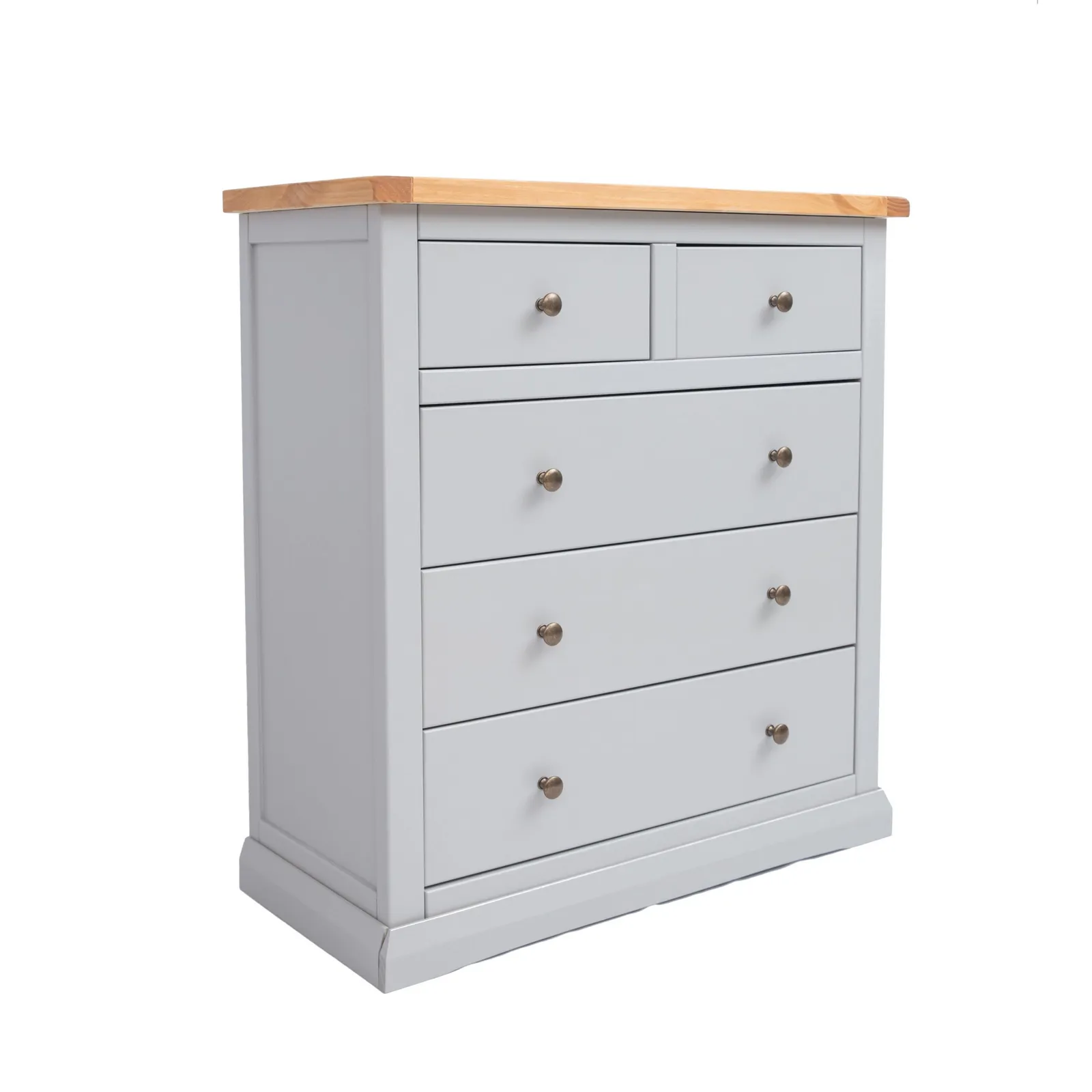 Cabinet Bits Loreo 5 Drawer Chest of Drawers Brass Knob in Light Grey 2