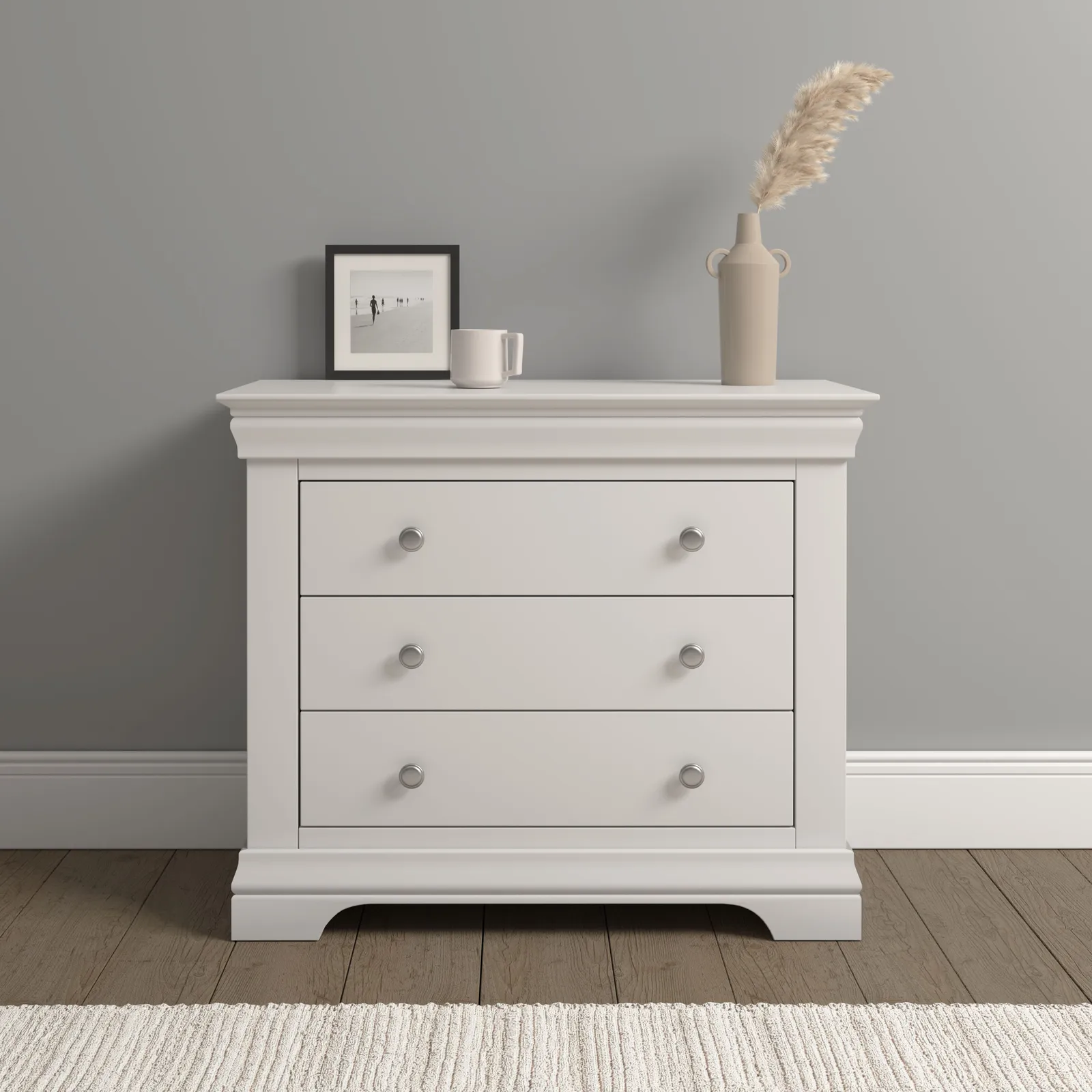 Seconique Bordeaux 3 Drawer Chest (Fully Assembled) in Ivory