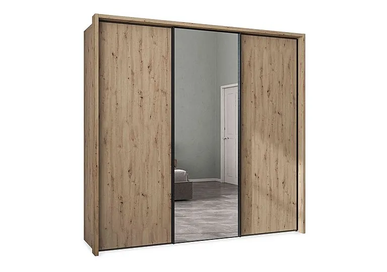 Dallas 235cm 3 Door Sliding Wardrobe with Centre Mirror Door - Bianco Oak