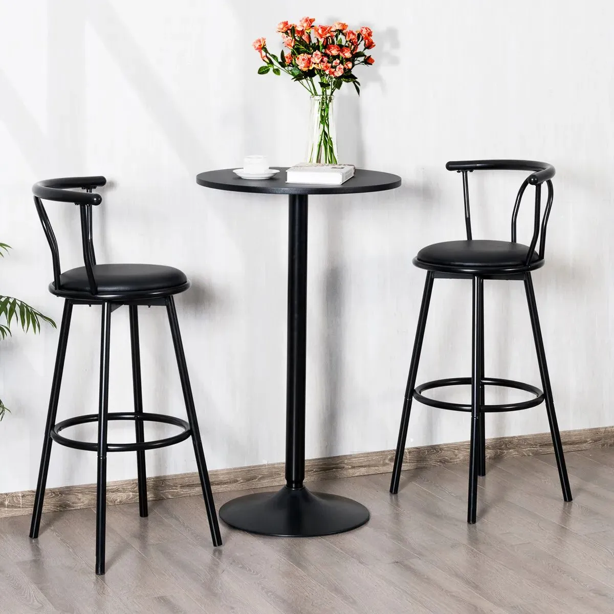 Costway 2Pcs Round Bar Table Counter Bistro Pub Tables w/Fixed Tabletop & Stable Base in Black 6